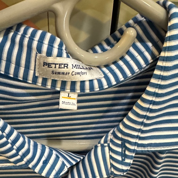 Peter Millar Navy and White Striped Polo Shirt - Picture 2 of 5